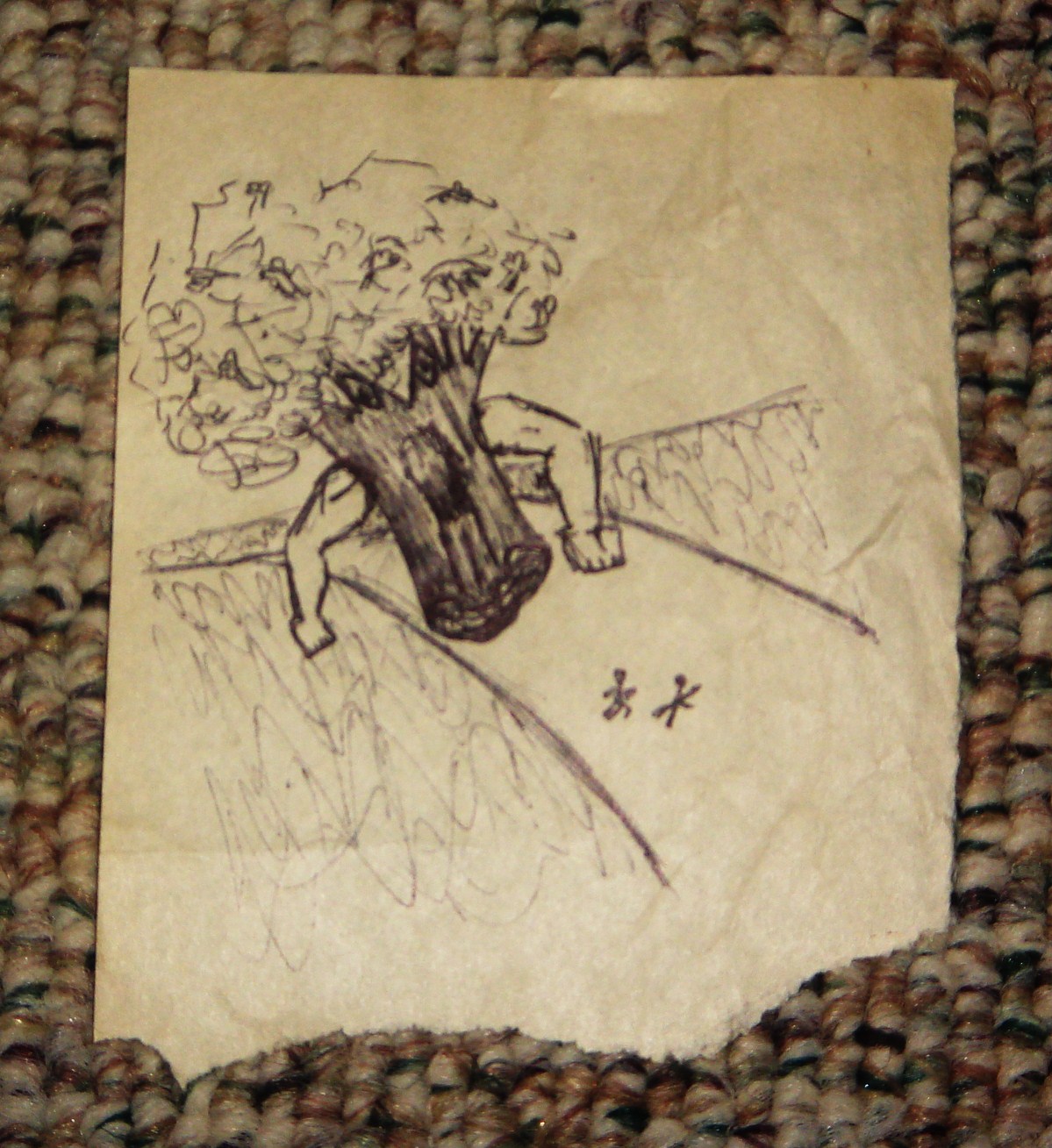 ballpoint pen on brown paper bag (circa 2010)